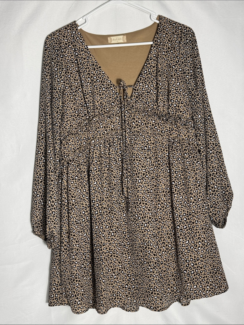 Altar’d State Leopard/Cheetah Print Long-Sleeved Babydoll Mini Dress Medium